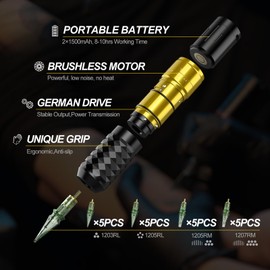 Solong Tattoo Tattoo Gun, Solong 2 Batteries 7 Strokes Wireless Tattoo Gun Kit 6500Rpm Brushless Motor Digital LED Display Tattoo Gun Wireless with 20Pcs Tattoo Needles SL-TK0002-9