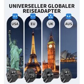 Travel Adaptor Worldwide, Socket Adapter with 2USB A, 2USB C and 1AC Socket, International Socket Adapter for Germany, USA, UK, France, Spain, Japan, Thailand, Italy, from over 200 Countries