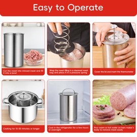 MASTER FENG Meat Press Mold for Deli Meats Stainless Steel Ham Maker, Ham Press Mold with Thermometer & 20 Cooking Bags for Making Homemade Healthy Deli Meat