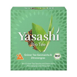 Yasashi Tee | Grüner Tee Genmaicha & Zitronengras | 16 Pyramidenbeutel | Glutenfrei | Laktosefrei | Vegan