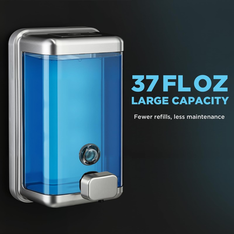 Gorlary Commercial Soap Dispenser Wall Mount, 37 fl oz, Silver