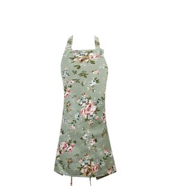 GUOYOU Floral Aprons for Women, Adjustable Neck Kitchen Aprons for Women, Vintage Chef Aprons for Cooking with Big Pockets, Waterproof Cooking Apron for Kitchen Baking Gardening BBQ