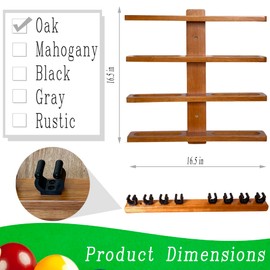 GACCO BILLIARDS Pool Cue Stick Holder Wall Mount, Pool Cue Holder, Billiard Cue Rack For Pool Table Accessories (Wall 8-Oak)