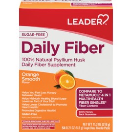 Leader Psyllium Husk Powder Supplement 4-in-1 Fiber for Digestive Health, Plant Based 100% Natural Psyllium Husk Daily Fiber, Sugar Free, Gluten Free, Non-GMO (10 OZ)