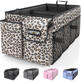 HOTOR Trunk Organizer - Foldable Car Organizer for SUVs & Sedans Storage | Sturdy Car Organization for Men & Women, Car Accessories, Tools, Brown Leopard,