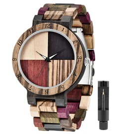 Tiong Men Watches with Handmade Colorful Bamboo Wood Watch Analog Quartz Wooden Watch for Men (Q1004)