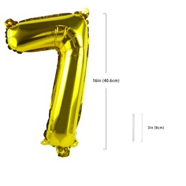 Gold Number “7”Balloons 16 Inch, Mylar Foil Custom Single Letter, Hanging, Reusable for girls boys adults Birthday,Surprise,Wedding, Celebration, Sports Party Event Decoration Supplies