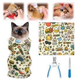 Large Cat Grooming Wrap Self-Adherent Cat Wrap for Cutting Nails with Nail Clipper&File Cat Restraint Burrito Wrap for Nail Clipping Anti-Scratch/Escape, Cat Swaddle Wrap for Calming (27.6*27.6Inch)