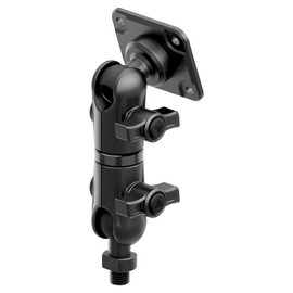 Tackform Black Motorcycle GPS/Tuner Holder - 4-Hole AMPS Pattern | Mirror Hole Mount - M10 x 1.25 Fine Threaded 20mm Ball | Aluminum | Compatible with Garmin Zumo, Dynojet Tuner, More | 3.5" Arm