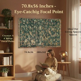 LATETOMT Medieval Millefleurs Tapestry, Unicorn Wall Decor 70.8x56in