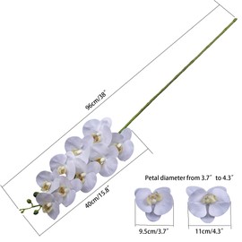 Fnize Orchid Stems Artificial Flowers Real Touch Latex Faux Phalaenopsis Branches 9 Large Blooms 38 Inches 2pcs White