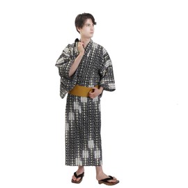 Fuuka Yukata Obi, 2-Piece Set, Men's, S, M, L, Gray, Cross Kasuri (Obi/Made in Japan), gray