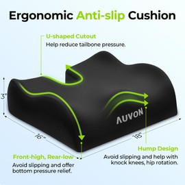 AUVON Ergonomic Anti-slip Wheelchair Cushions, Front High Rear Low Thick Seat Cushion with Hump Design Avoid Slipping, Chair Cushions for Knock Knees, Sciatica, Back, Coccyx, Pressure Sore, Ulcer Pain