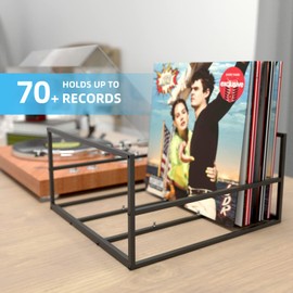ARAHFUN Vinyl Record Storage Black Metal,Vinyl Record Holder Stand Up to 70 LP Albums,Handmade Lp Albums Storage Rack