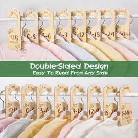Giftacity Baby Closet Dividers for Clothes Organizer - Set of 8 Beautiful Wooden Double-Sided Baby Clothes Size Hanger Organizer from Newborn to 24 Months for Boho Nursery Decor