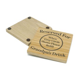 Solid Oak Coaster Reserved For Grandpa's Drink. Great Gift Idea For A New Grandparent. Birthday Present Idea, Christmas Stocking Gift for Grandpa. 9.8cm x 9.8cm Drinks Mat., Grey
