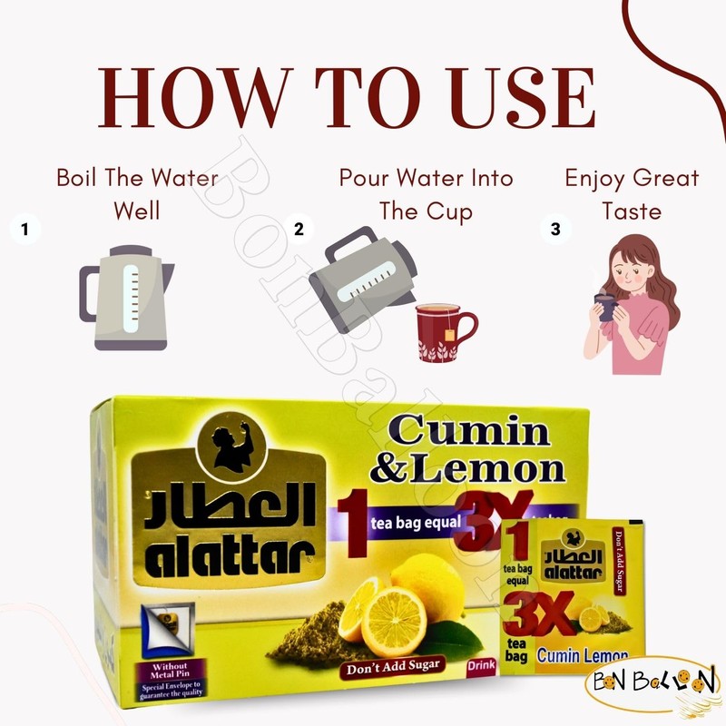 AlAttar Cumin & Lemon Drink Herbal Tea Bag Pure Natural