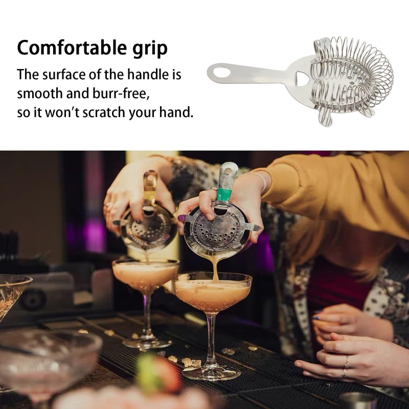 2pcs Fine Mesh Strainer with Handle Cocktail Strainer Stainless Steel