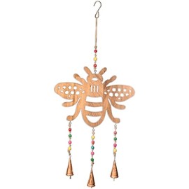 Sunset Vista Designs Windchimes - Wooden Queen Bee Hanging Mobile Bell Chime, 24" Long, Natural Finish