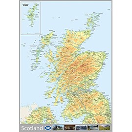 Scotland Physical Map - 16.5 x 23.5 inches - Paper Laminated
