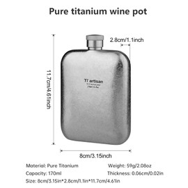 Ti artisan Titanium Wine Flask for Outdoor Camping, Hiking, Climbing, Ultralight Titanium Flask Wine Bottle (5.8fl oz（silvery）)