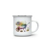 MAXIKIWI Langlebige Emaille-Kaffee- oder Tee-Camping-Tasse für drinnen und draußen, Frühlings-Schubkarre,