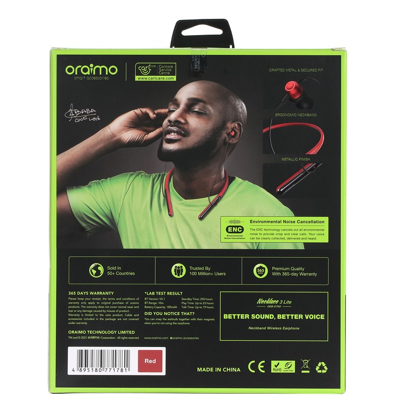 Oraimo OEB-E75D Necklace 3 Lite Neckband Wireless Headphone In-ear Sports