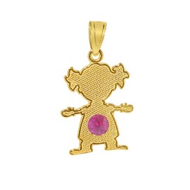 PRECIOUS STARS Genuine 14k Yellow Gold 0.66" Round Cubic Zirconia CZ July Birthstone Girl/Daughter Pendant For Women - Jewelry Gift, Mother's Day, New Mom, Push Gift