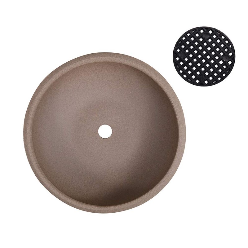 MUZHI Round Unglazed Ceramic Bonsai Pot with Bamboo Tray, Large