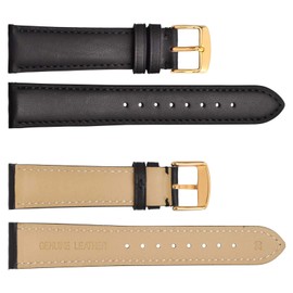 WOCCI 21mm Vintage Leather Watch Band for Men and Women, Gold Buckle (Black)