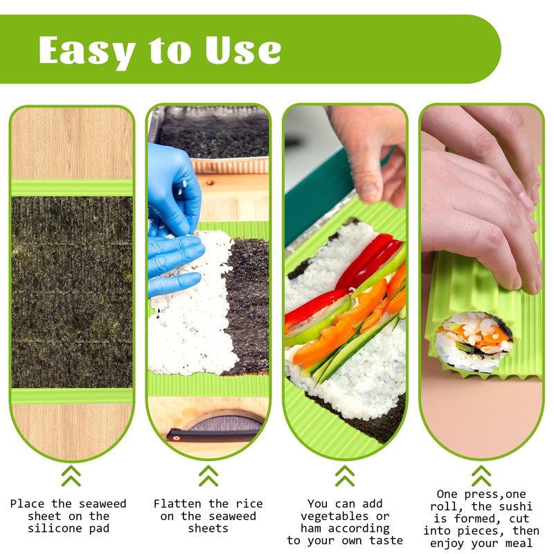 Apausvcm Sushi Rolling Mat, 8.5 x 7.8 Inch Silicone Sushi