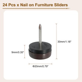 sourcing map Nail on Furniture Sliders, 24Pcs Plastic Chair Glides Nail in Chair Leg Floor Protectors Round Chair Table Feet Leg Pads for Hardwood Floors (Brown, 20mm/0.79")