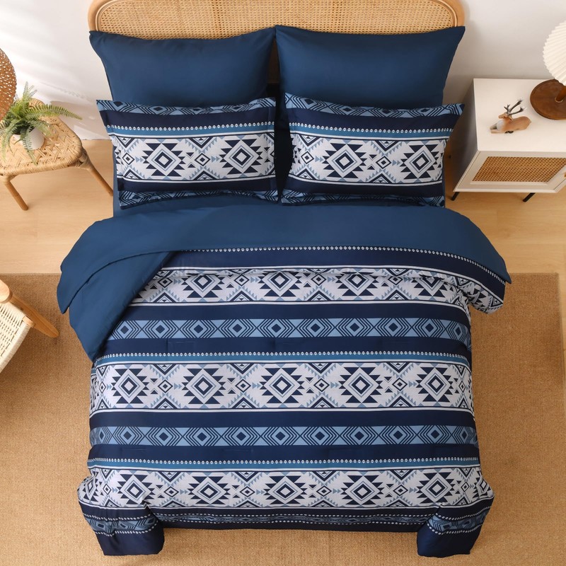 Anibedding Navy Blue Comforter Set Queen Size,7 Pieces Boho Bed