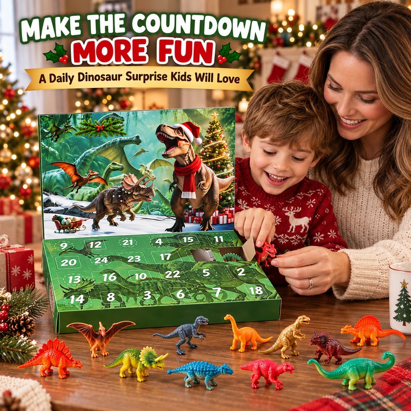 Dinosaur Christmas Countdown Calendar 2026, 24-Day Advent Calendar with 24