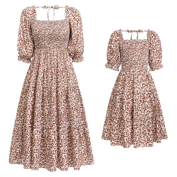 Mommy and Me Matching Dresses Floral Printed Ruffled Short Lantern