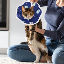 TIESOME Small Cat Cone Collars, Adjustable Kitten Recovery Cone Collar After Surgery Fasteners Collars for Small Cats Protective Cat Recovery E-Collar, 6.3-9inch Neck Diameter(S Size, Constellation)