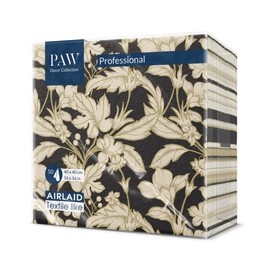 PAW - Napkins Made of airlaid - Fabric-Like (40 x 40 cm) I 50 Pieces I Ideal for Wedding, Baptism, Communion, birthdayI I Fabric Napkins - Gold, Leaves, Flower, Black I Color: Floral Pattern