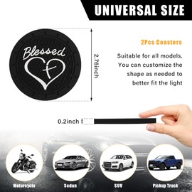 Dickno 2PCS Car Cup Holder Coaster, 2.76 Inch Blessed Cross and Heart Christian Drink Mat, Soft PVC Non-Slip Shockproof Insert Cup Coaster for Women Girls, Interior Car Accessories (Black)