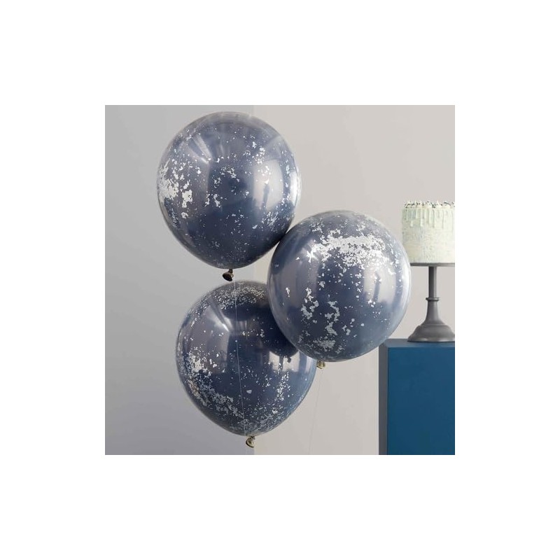 Ginger Ray Navy & Silver Shred Double Stuffed Latex Party