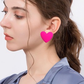 Just Follow Heart Love Big Stud Earrings for Women Dainty Big Heart Studs Pin Hypoallergenic Minimalist Fashion Party Wedding Birthday Valentine's Day Gifts Her Mom Wife Bff (Hot Pink)