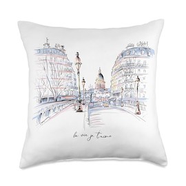 Beautiful Paris sketch with French la vie je t'aime Paris Throw Pillow