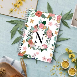 YeeCASE Hardcover Spiral Notebook Journal 5.7” x 8”, 120 Pages Journals for Women Men, A5 College Ruled Notebooks, Cute Floral Letter Spiral Journal for Writing, Work, Business, School (N, A5)