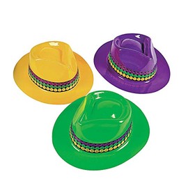 Fun Express Mardi Gras Fedora Hats | Plastic | Assorted | 1 Set, 2.5