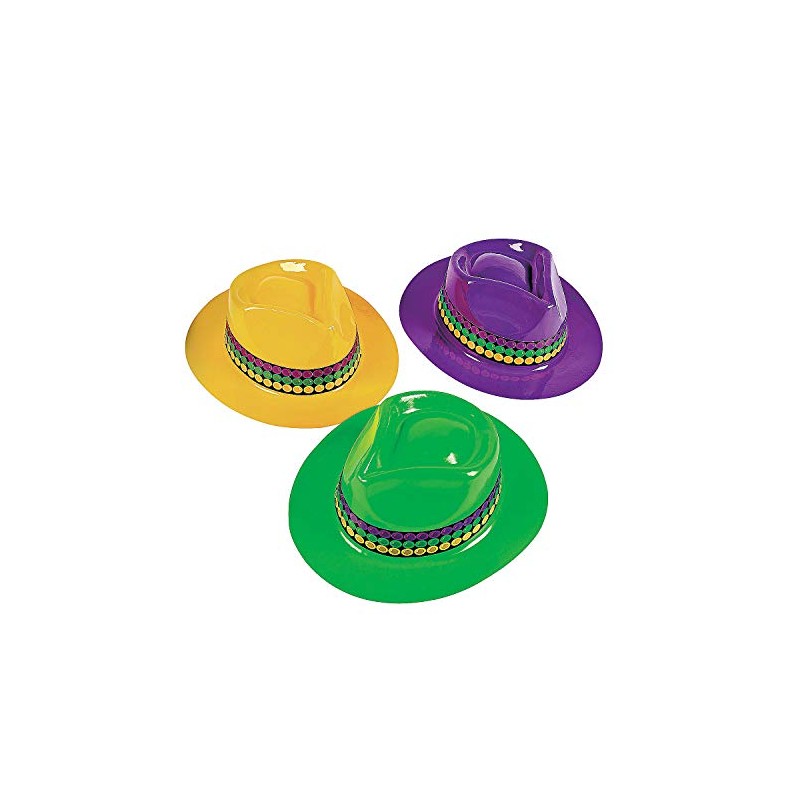 Fun Express Mardi Gras Fedora Hats | Plastic | Assorted