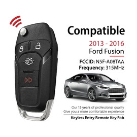 Keylessbest Key Fob Remote Replacement for 2014 2015 2016 Ford Fusion 4 Buttons 315MHz N5F-A08TAA,Black (2)