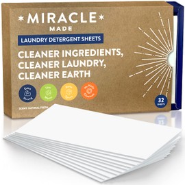 Miracle Made Liquidless Laundry Detergent Sheets-32 Sheets for 64 Loads-(Fresh Linen Scent),Plastic-Free, Biodegradable Travel Eco-Strips-No Dye, Bleach, or Paraben - Cruelty-Free Detergent Sheet