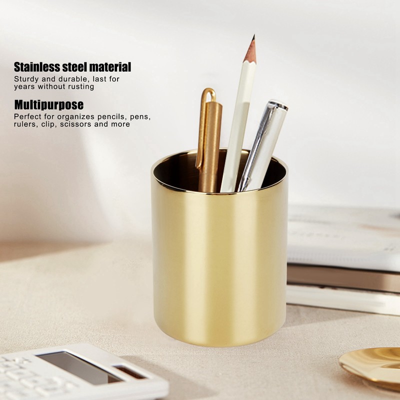 Stainless Steel Pencil Cup Holder Desk Organizer Flower Vases Pen