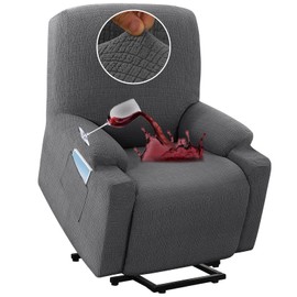 H.VERSAILTEX 100% Waterproof Stretch Recliner Cover 1 Piece Electric Power Lift Recliner Chair Slipcovers Furniture Protector Couch Soft with Elastic Bottom, Medium,Grey