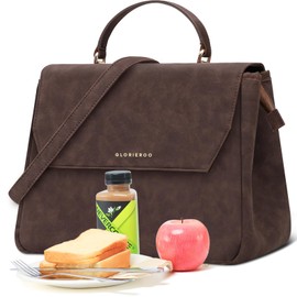 Hihealer Leather Lunch Bag Women - Adult Modern Urban Style Stylish Vegan Leather Insulated Leakproof Lunch Box for Work - 2025 Newest Christmas Gifts for Women (Suede Brown, Standard)