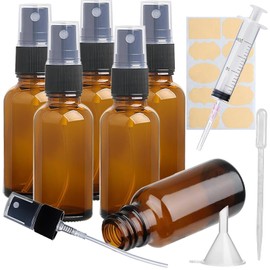 GESDYO 6Stk 50ml Braunglas kleine Sprühflasche Glas Braunglasflasche Zerstäuber Flasche Nachfüllbar Parfümzerstäuber mit Trichter und Etikettenaufkleber für Ätherische Öle, Parfums.